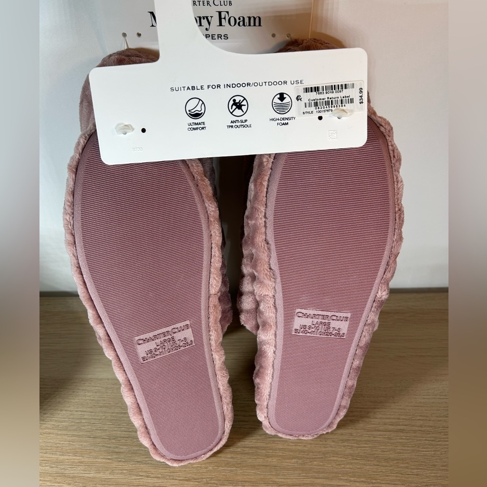 Charter Club Slippers High Density Memory Foam No Slip Sole Mauve Pink New Tags - Picture 3 of 4